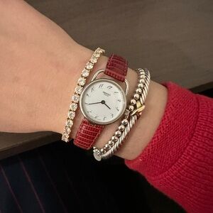 Hermes Arceau Women's Watch with Red Lizard Leather Strap